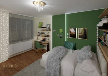návrh dievčenskej študentskej izby s použitím smaragdovej farby