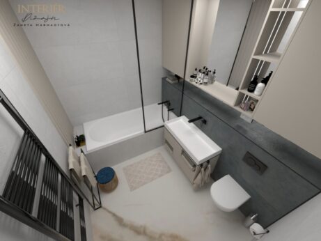 návrh elegantnej kúpeľne v neutrálnych farbách s toaletou