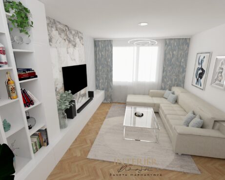 návrh obývačky v modernom štýle v byte na predaj